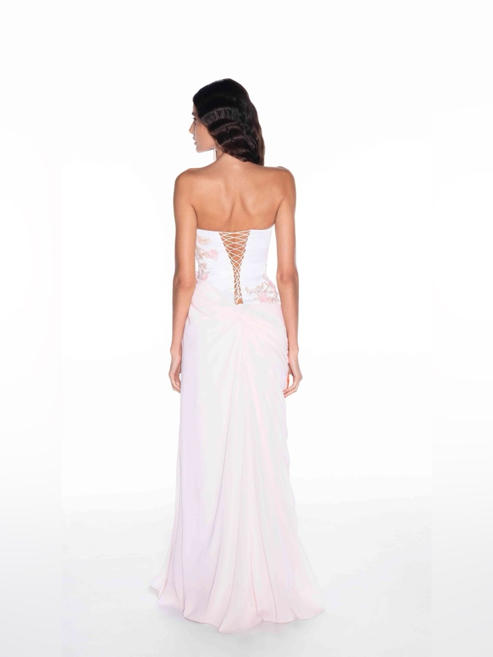 NWT GNL Couture Floral Draped Strapless Long Maxi Gown Pink/White Women’s - Picture 3 of 10